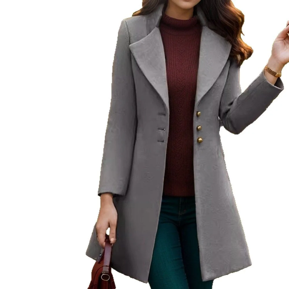 Nigikala Nigikala And Winter Long Korean Version Of The Lady's Collar Showing Thin Solid Color Slim Woman's Hair Coat Woman