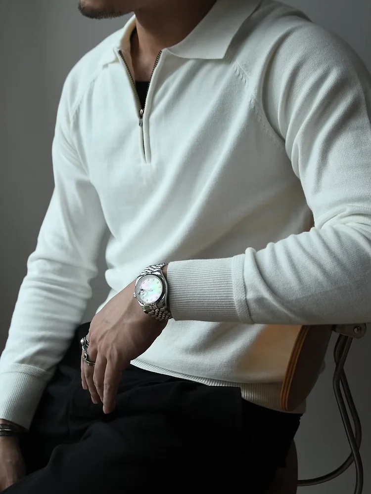 Men's Solid Color Half-Zip Turndown Collar Raglan Sleeve Base Shirt