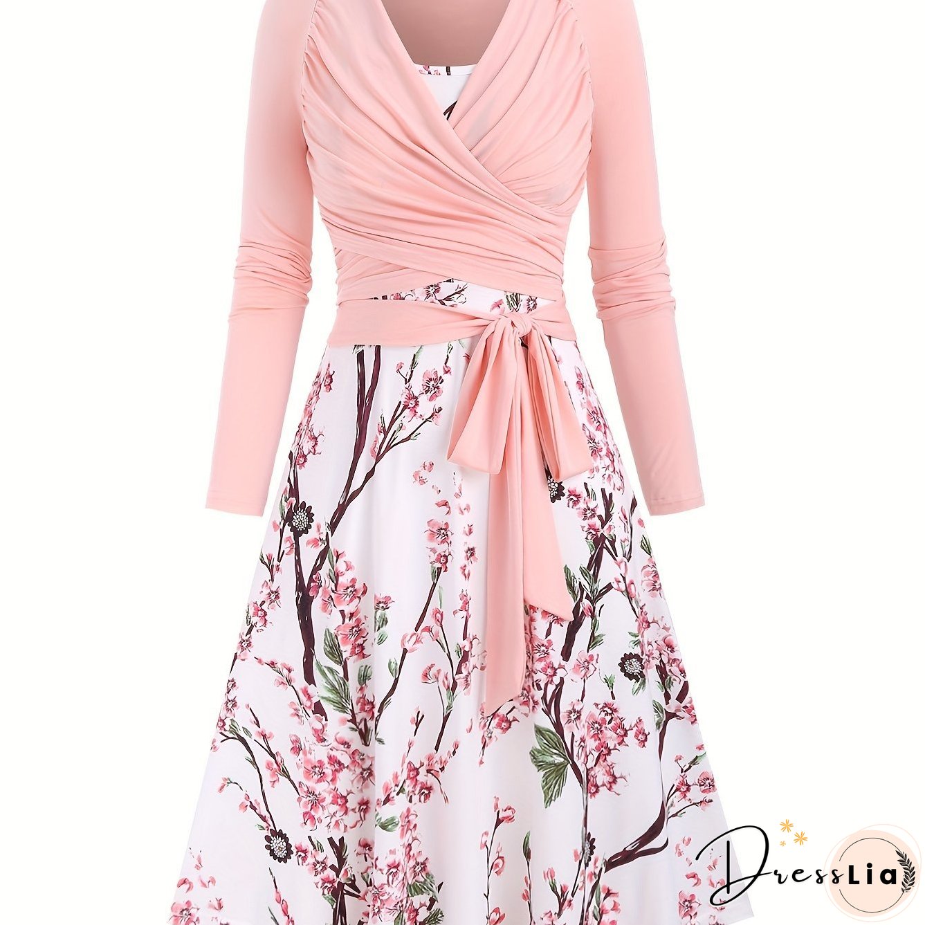 Casual Simple Two-piece Set, Solid Tucked Tops & Floral Print Spaghetti Strap Dress Outfits, Women's Clothing