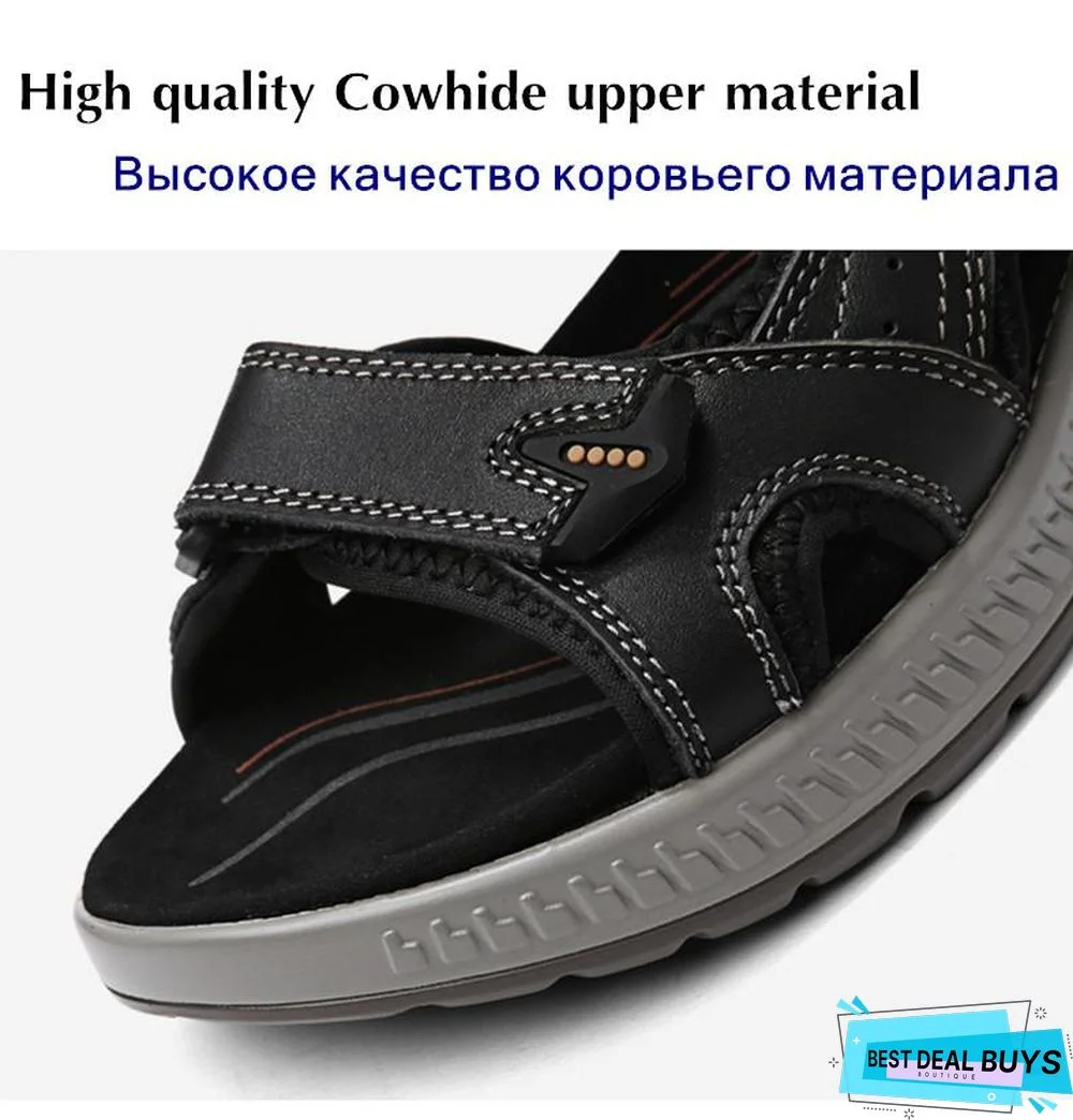 Men's Genuine Leather Beach Sandals Summer Gladiator Outdoor Shoes