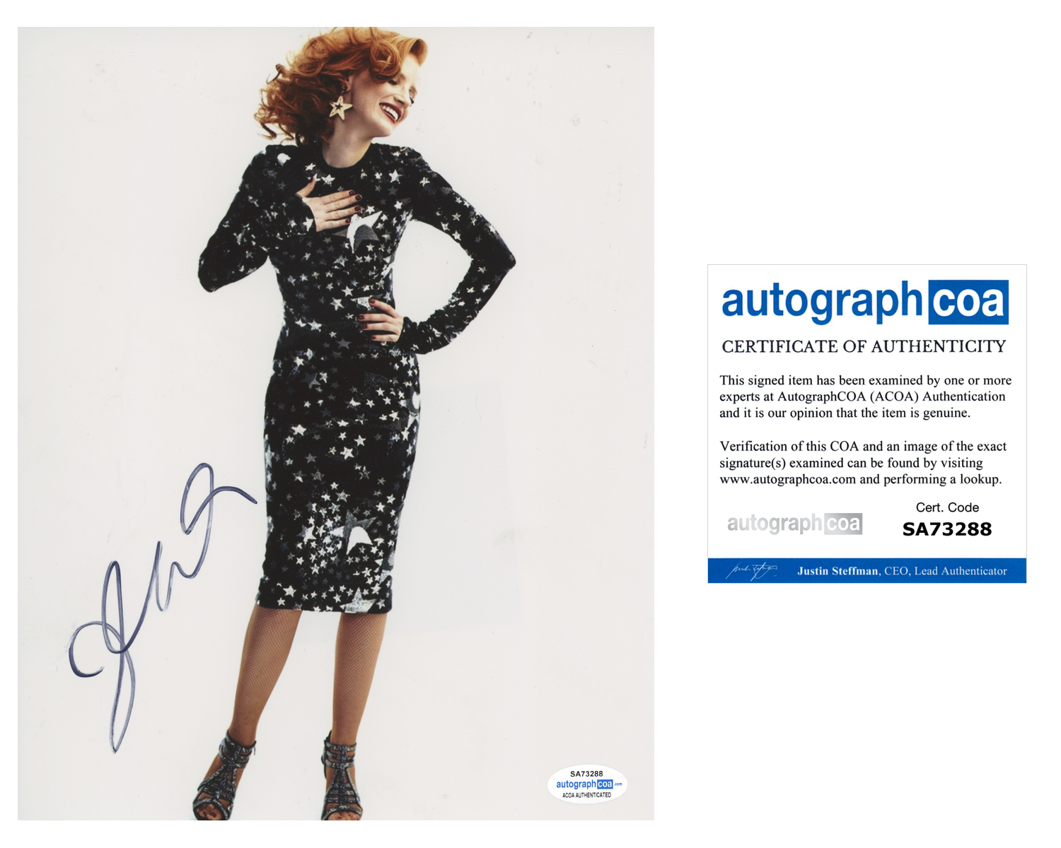 Jessica Chastain Signed ACOA Signed Autograph 8 x 10 Photo Poster painting