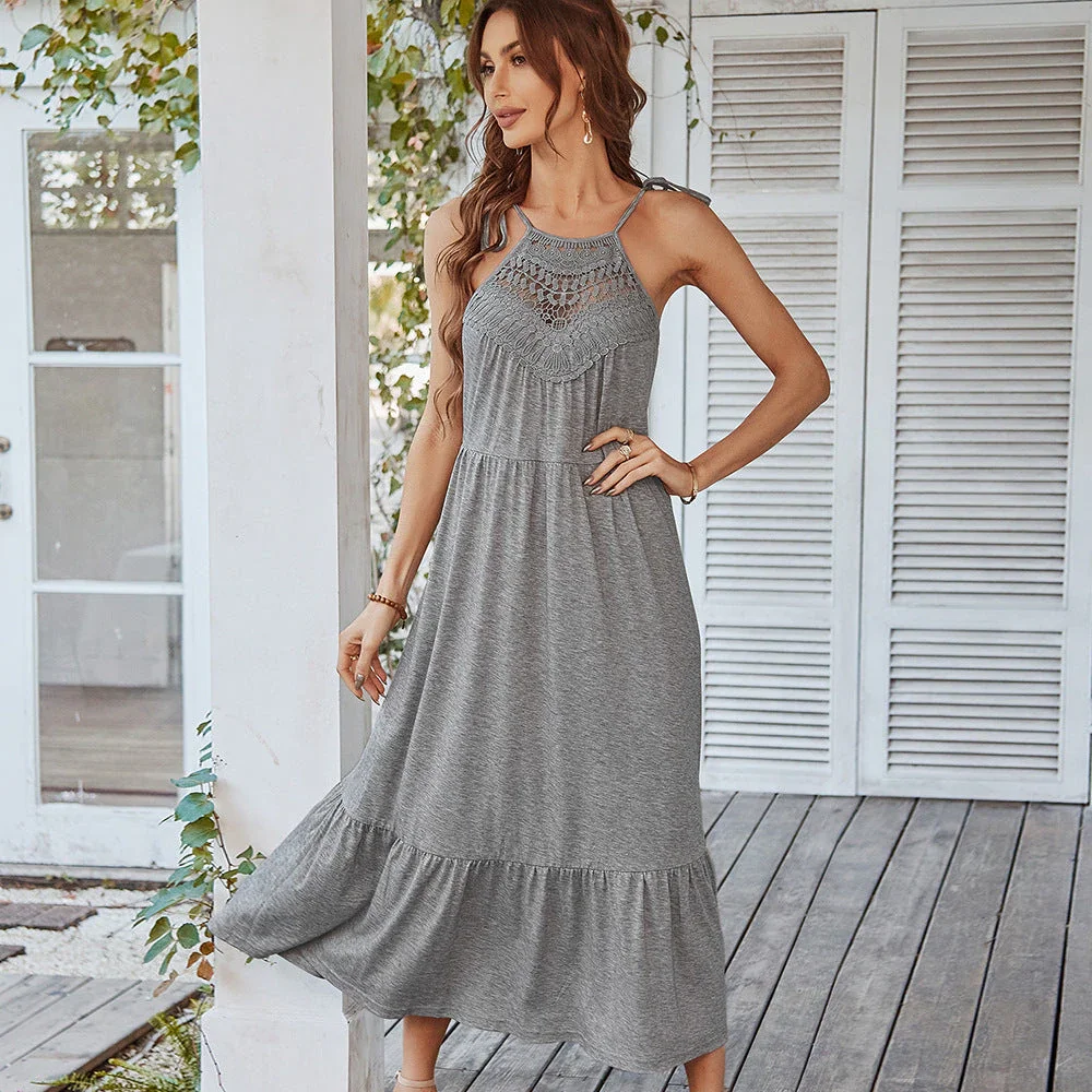 Silk Stitching Hollow Dress