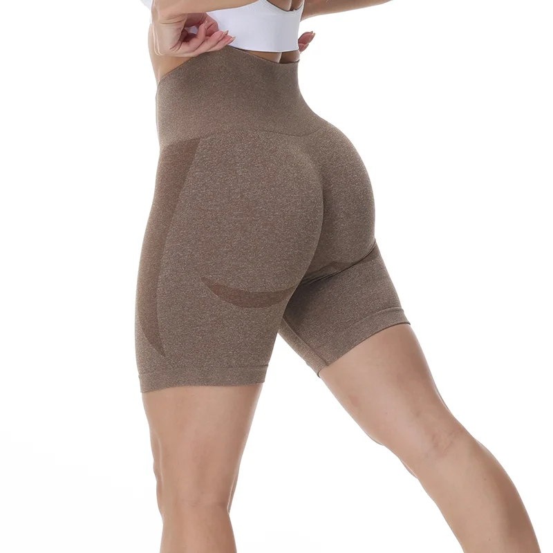 Mocha Hergymclothing no front seam high waist squat proof workout gym & yoga shorts for sale