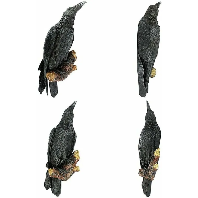 Tegooe Resin Raven Statue Sculpture Outdoor Crow Bird Decor Halloween Garden Courtyard Ornament 20cm Black