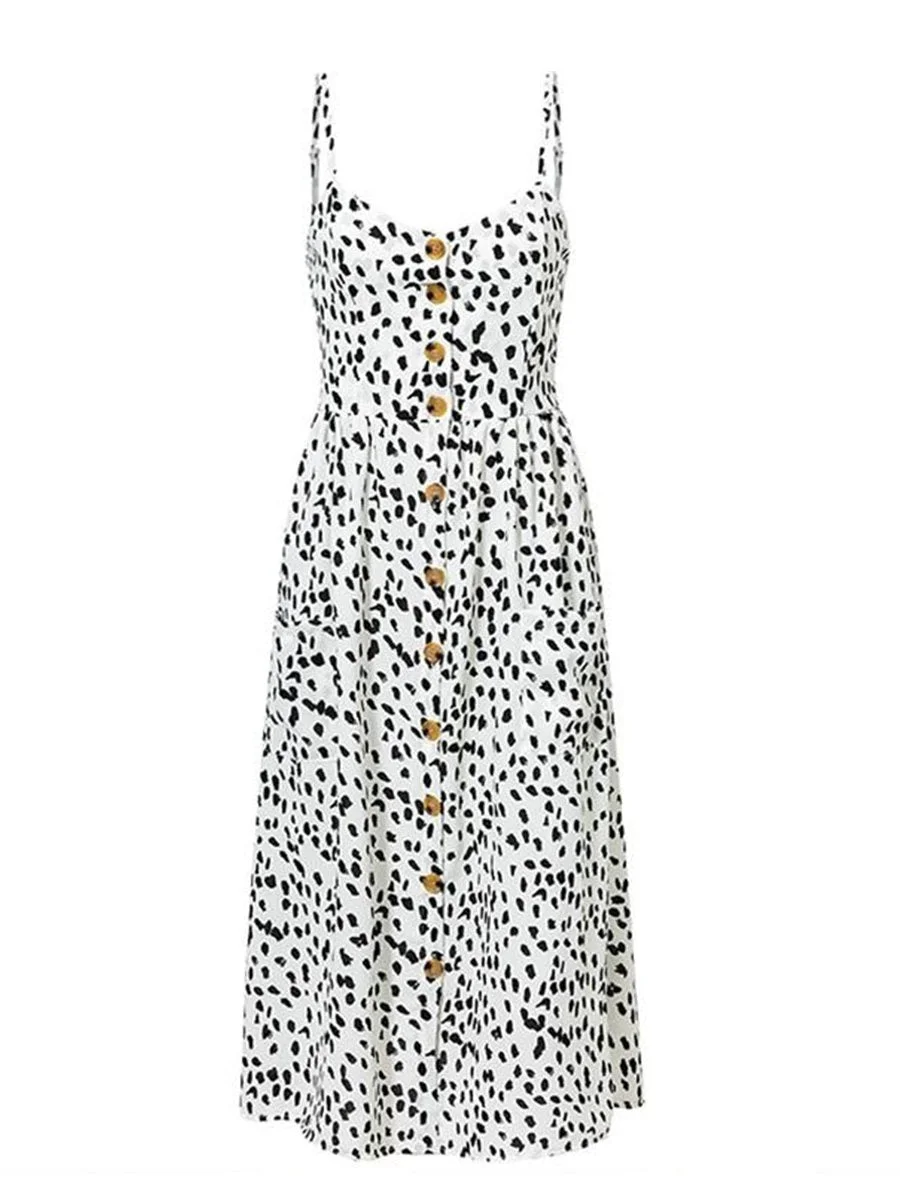 Holiday Slip Dress Polka Dot Botton Design Dress with Pockets