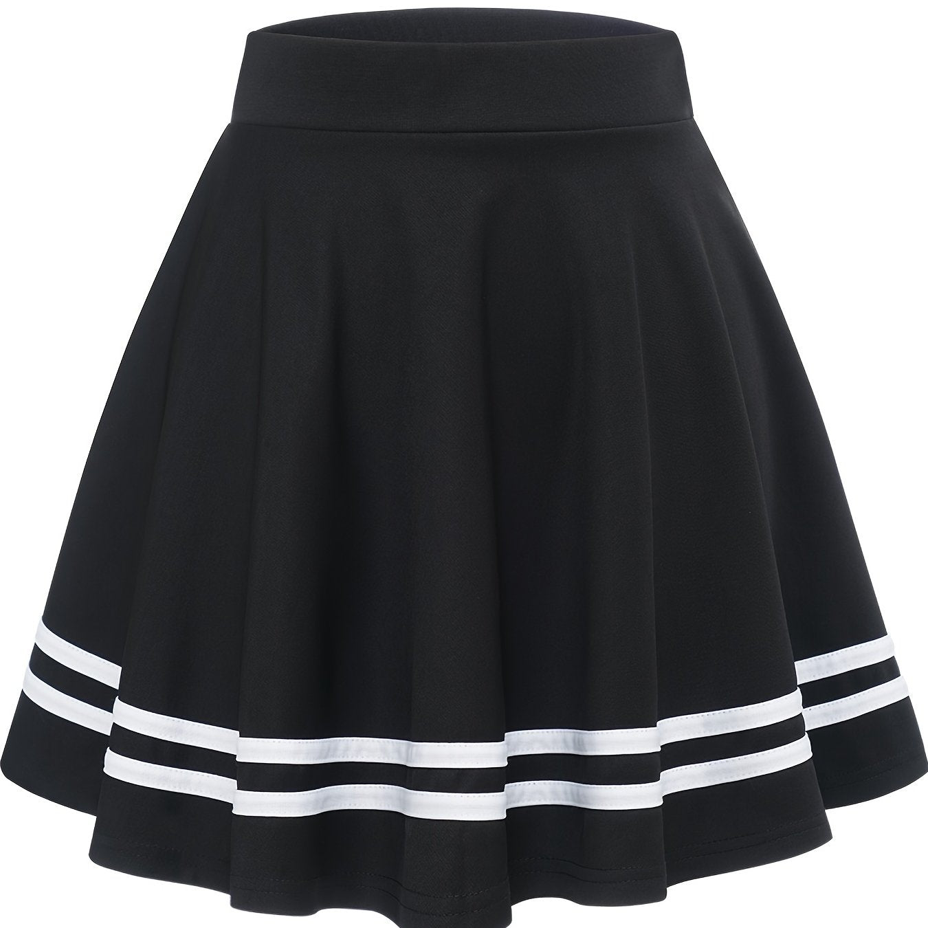 Striped A-Line Skater Skirt, Versatile High Waist Skirt For Spring & Summer, Women's Clothing