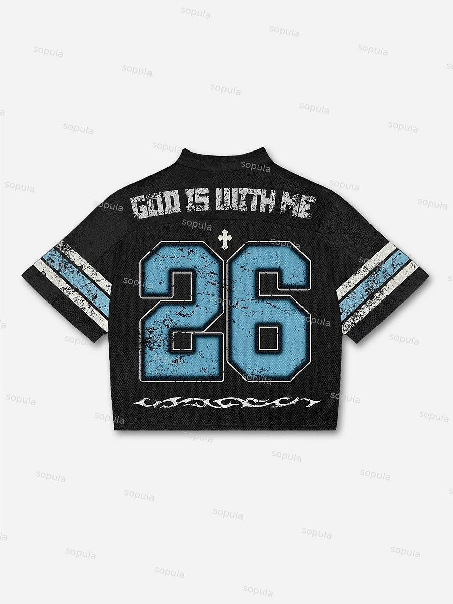 God With Me Cartoon Bear Blokecore Mesh Football Jersey T-shirt