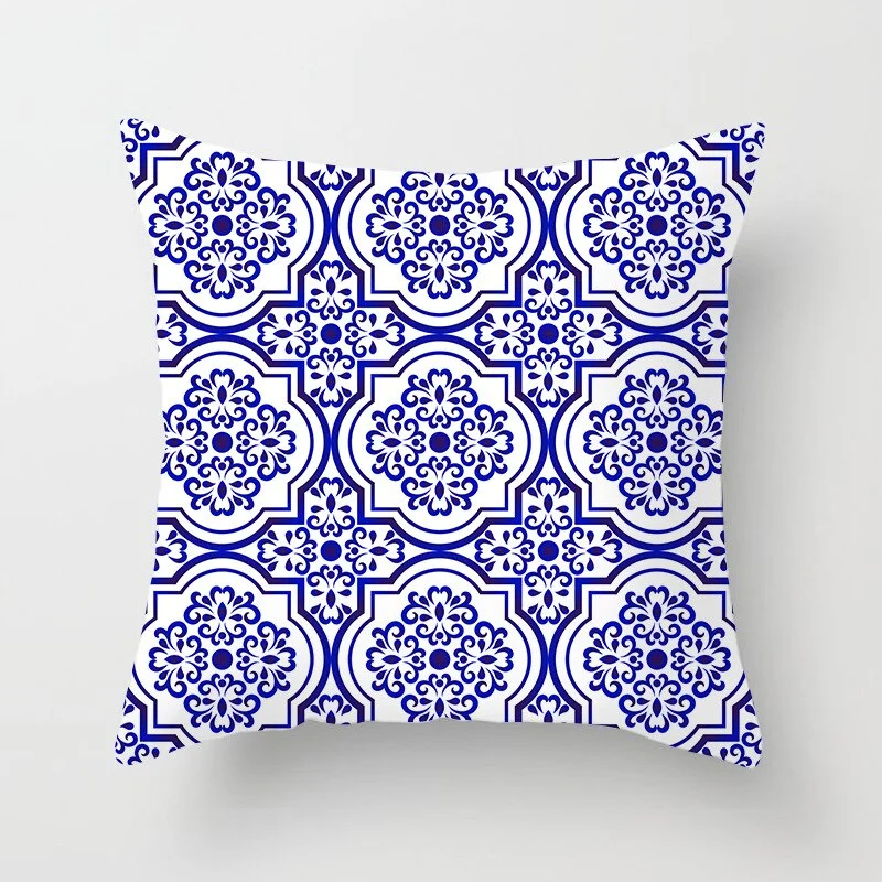 Blue White Porcelain Print Cushions Case Bohemian Style Mandala Geometry Pillows Case Modern Fashion Sofa Chairs Throw Pillows