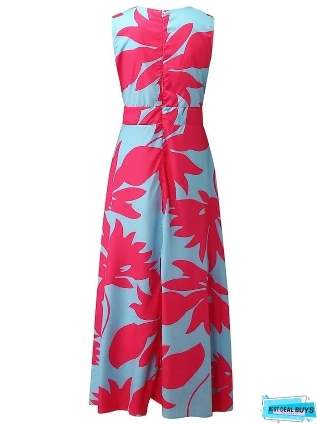 Casual Dress Swing Dress Floral Dress Long Dress Maxi Dress Green Blue Pink Sleeveless Floral Print Spring Summer Deep V Hot Daily S M L XL XXL for Women