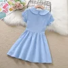 Kid Baby Girls Short Sleeve Sweet Solid Color Princesse Dress