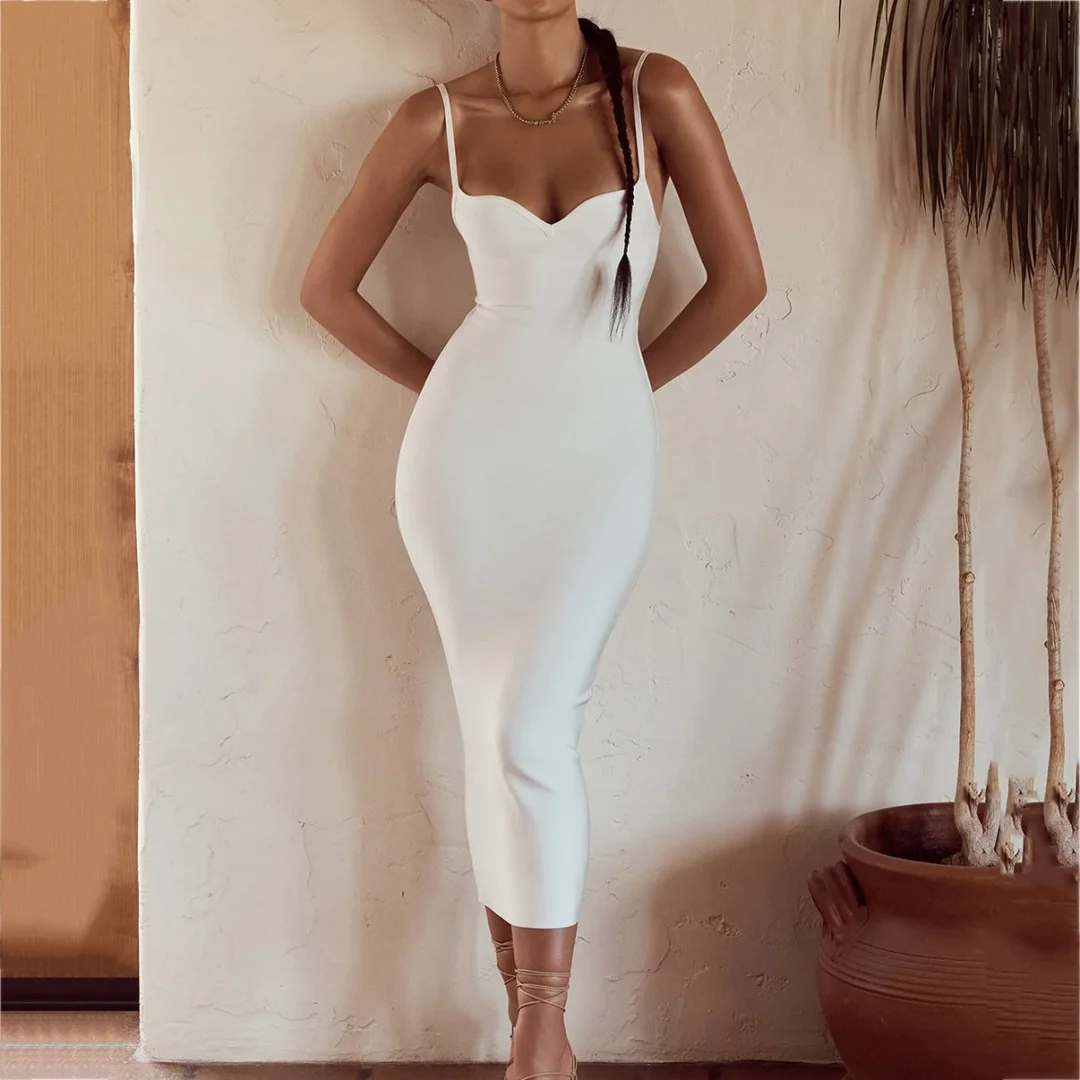 Fashion solid color suspender evening dress-zachics