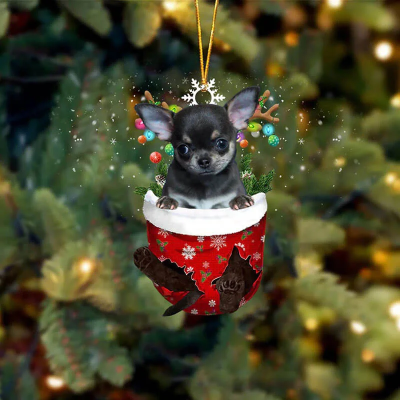 VigorDaily Black Chihuahua In Snow Pocket Christmas Ornament SP062