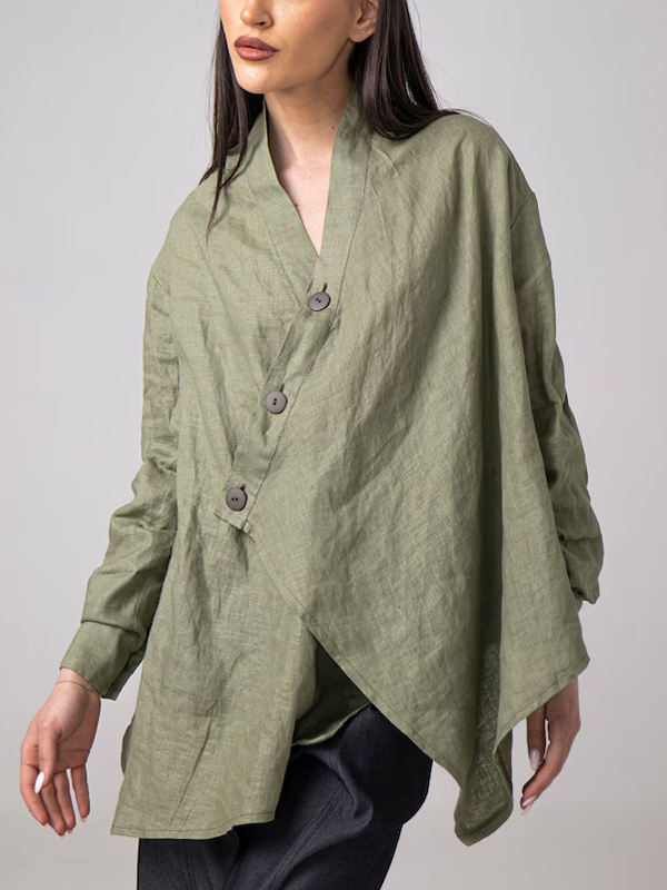 Cotton And Linen Solid Color Shirt hjn Shicloths