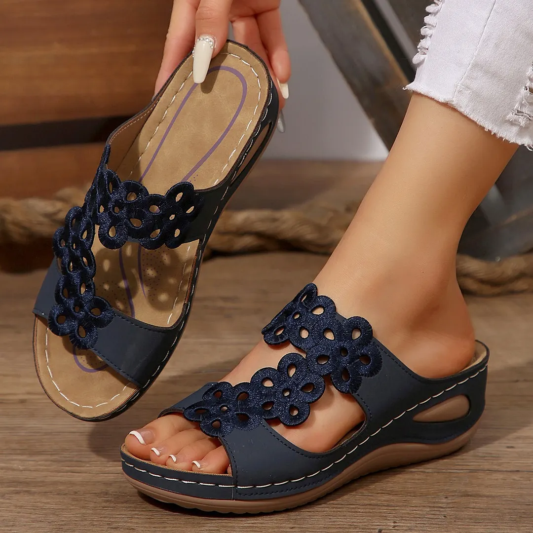 Breakj Breakj Summer New Women's Slope And Thick-Bottomed Slippers Large-Size Fish Mouth Casual Beach Shoes Women