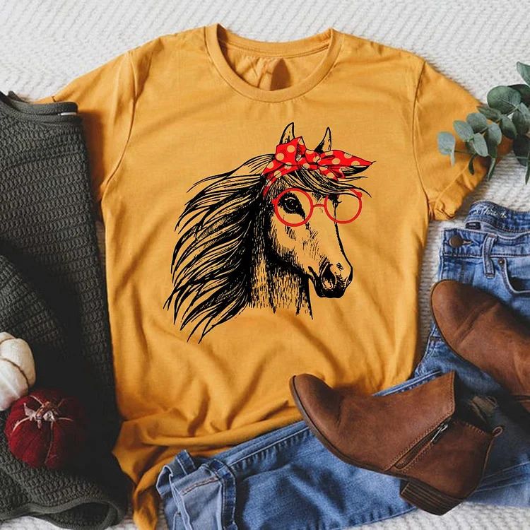 Bandana Horse Lover Round Neck T-shirt