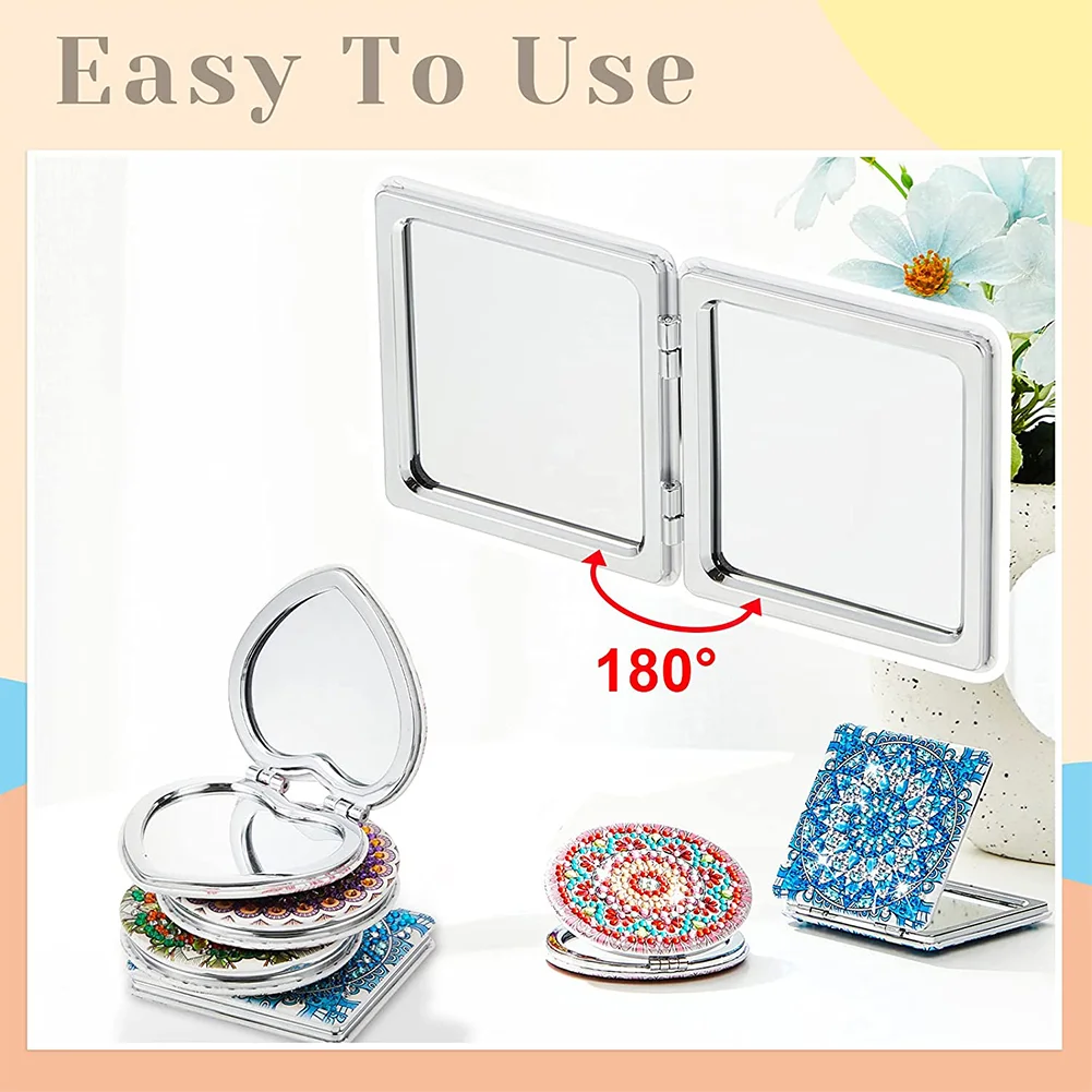 DIY Diamond Painting Makeup Mirror Mandala Pattern Portable Pocket Mirror