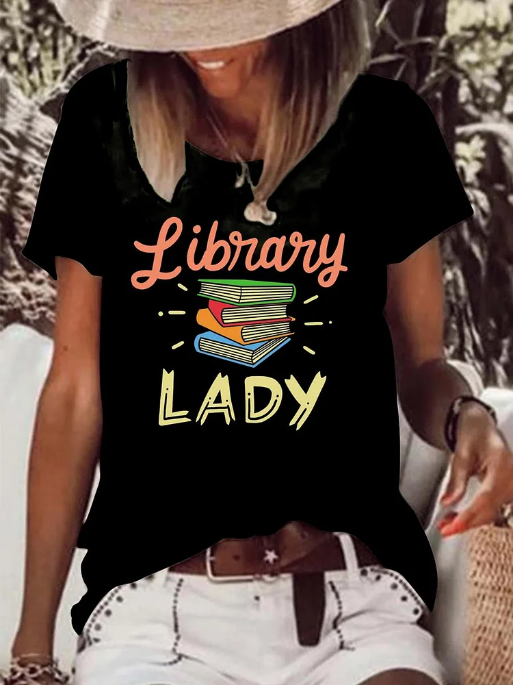 Library Librarian Raw Hem Tee