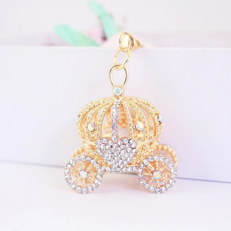 Cute Pumpkin Carriage Alloy Rhinestone Halloween Unisex Bag Pendant Keychain