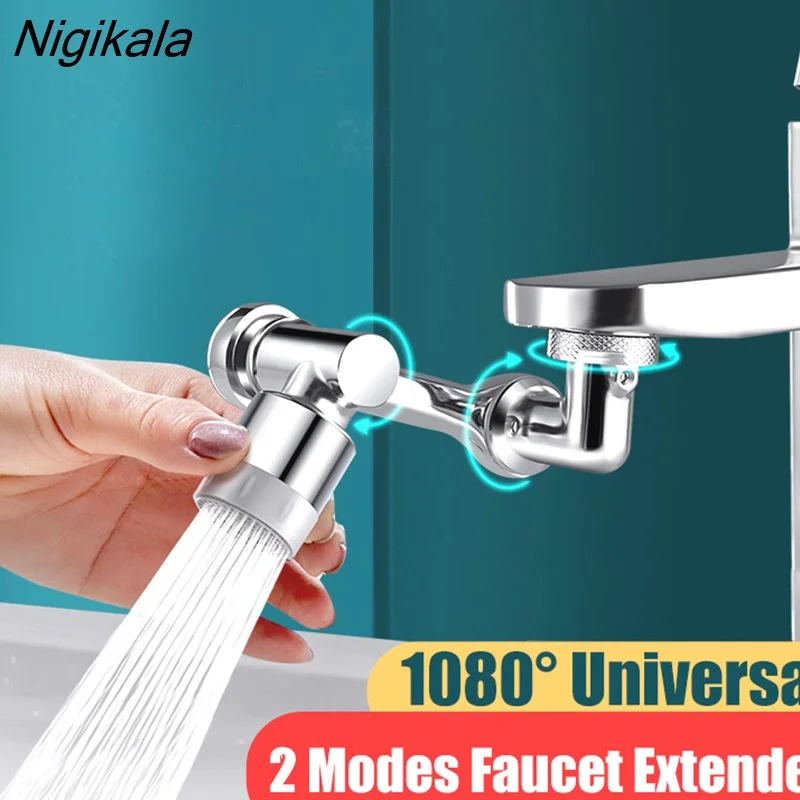 Nigikala 1080 Degree Rotatable Extension Faucet Sprayer Head Universal Bathroom Tap Extend Adapter Aerator 2 Modes Faucet Extender
