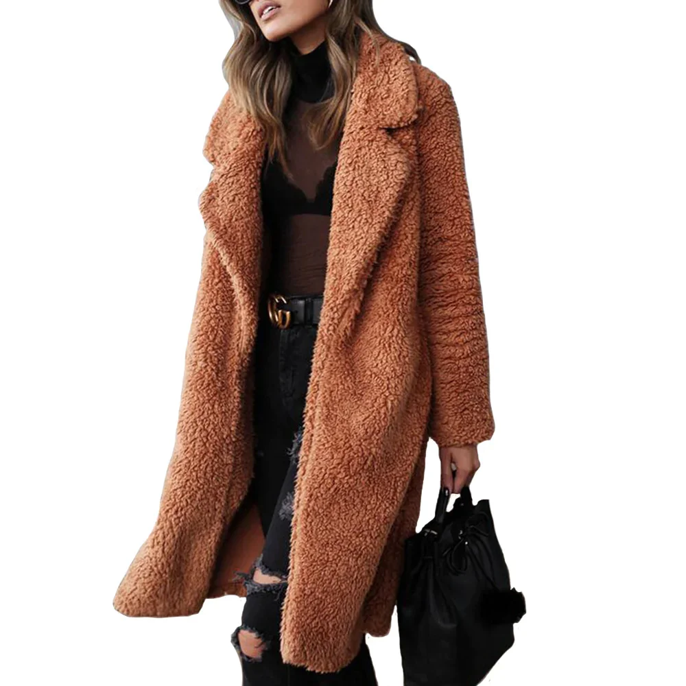 Women's Lapel Plush Long Jacket