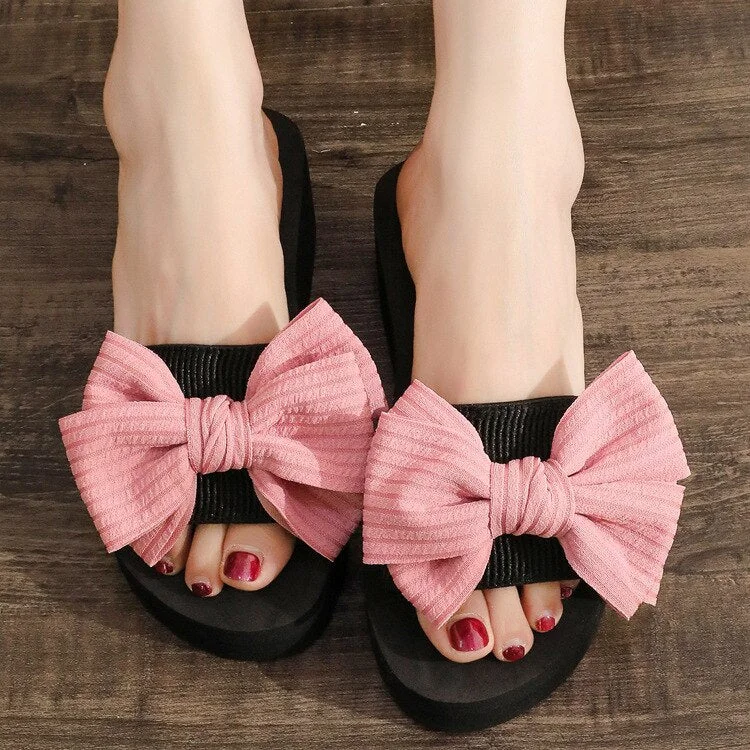 Women Slippers Summer Platform Wedges Mid Heels Bow Peep Toe Fashion Slides Beach Outdoor Ladies Shoes Zapatos De Mujer hy432