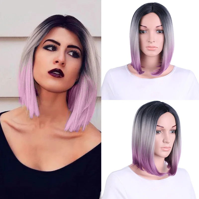 YVONNE Synthetic Wigs Straight Bobo Gradient Hair High Temperature Fiber Wig