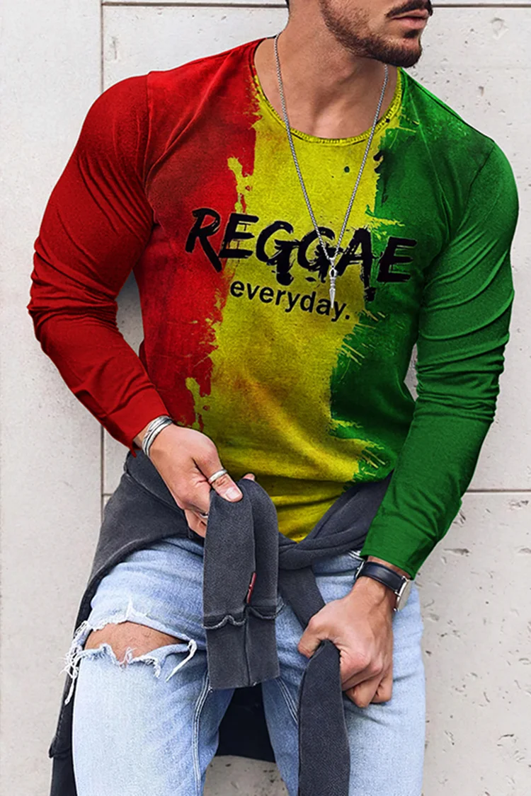 Men's Reggae Colorblock Casual Long Sleeve T-Shirt