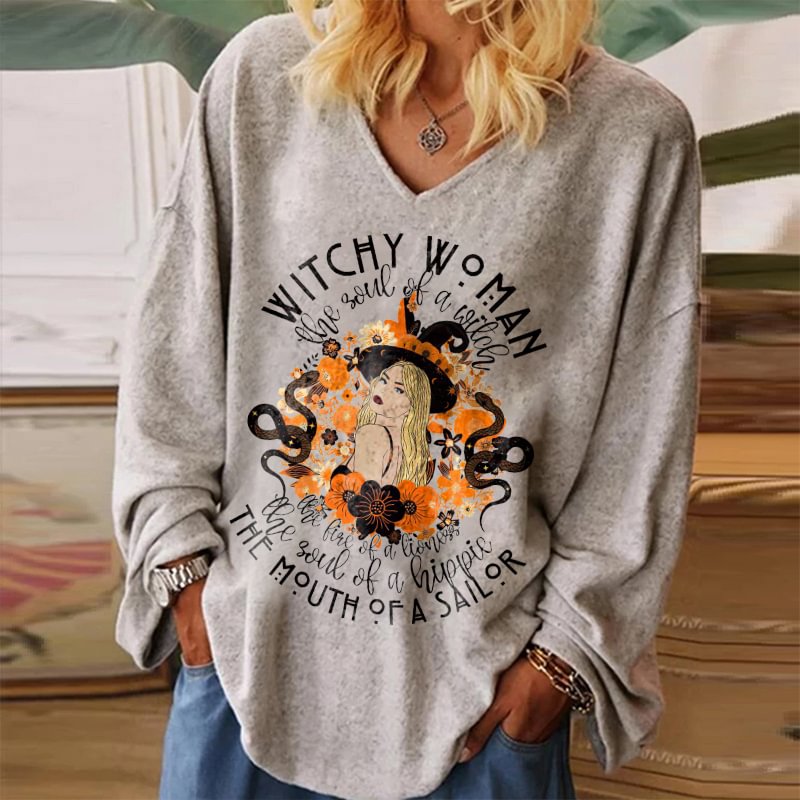 Witchy Woman Printed Long Sleeve T-shirt