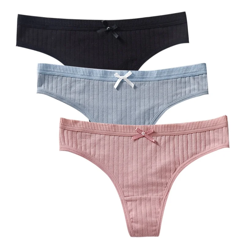Women's Cotton G-String Thong Sexy Panties For Women String Briefs Underwear Intimate Lingerie Ladies T-Back Low-Rise 3 Pcs/Set