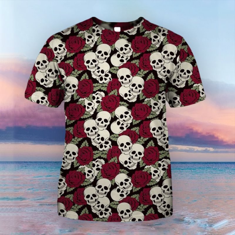 Men's rose flower skull print T-shirt designer - Krazyskull