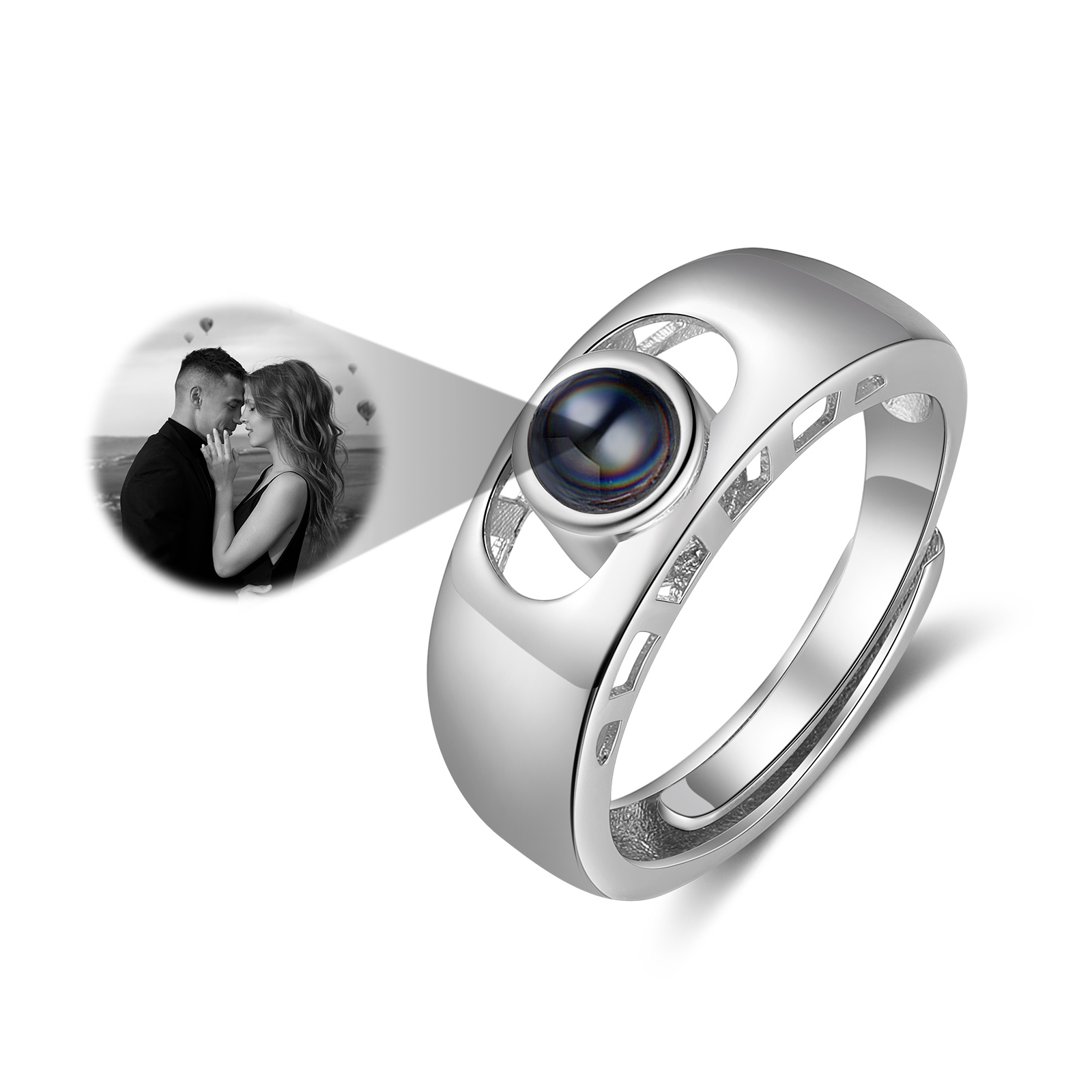 Anello regolabile con proiezione fotografica personalizzata per coppia