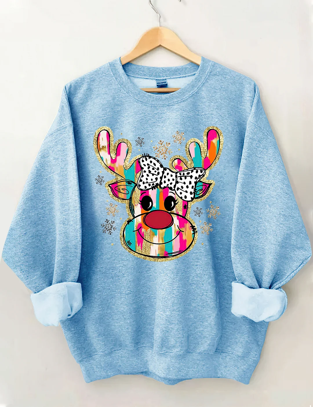 Colorful Glitter Christmas Reindeer Sweatshirt