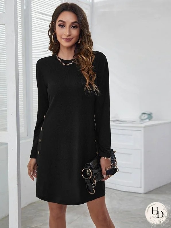 Casual Simple Button Long Sleeve Dress