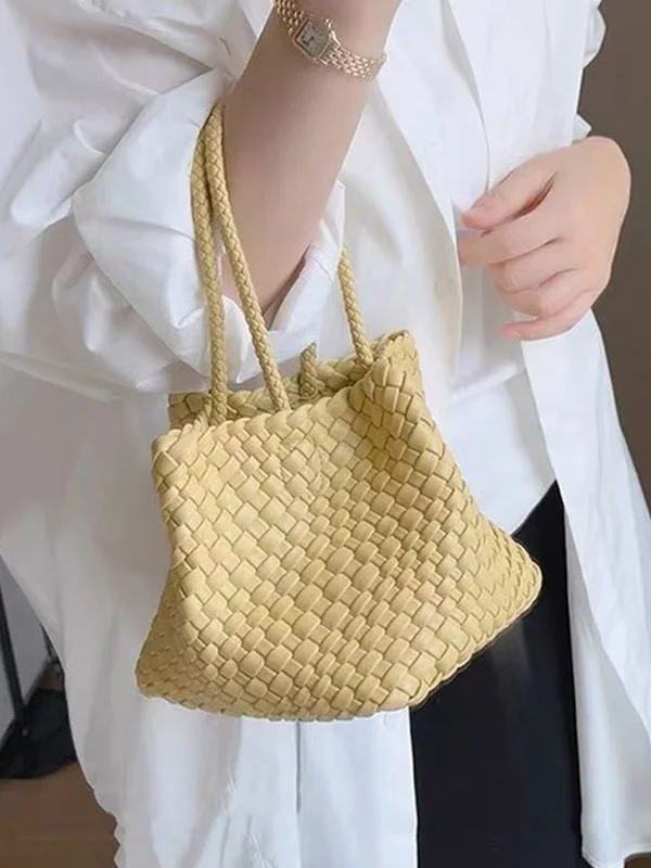Woven Split-Joint Solid Color Handbags Bags