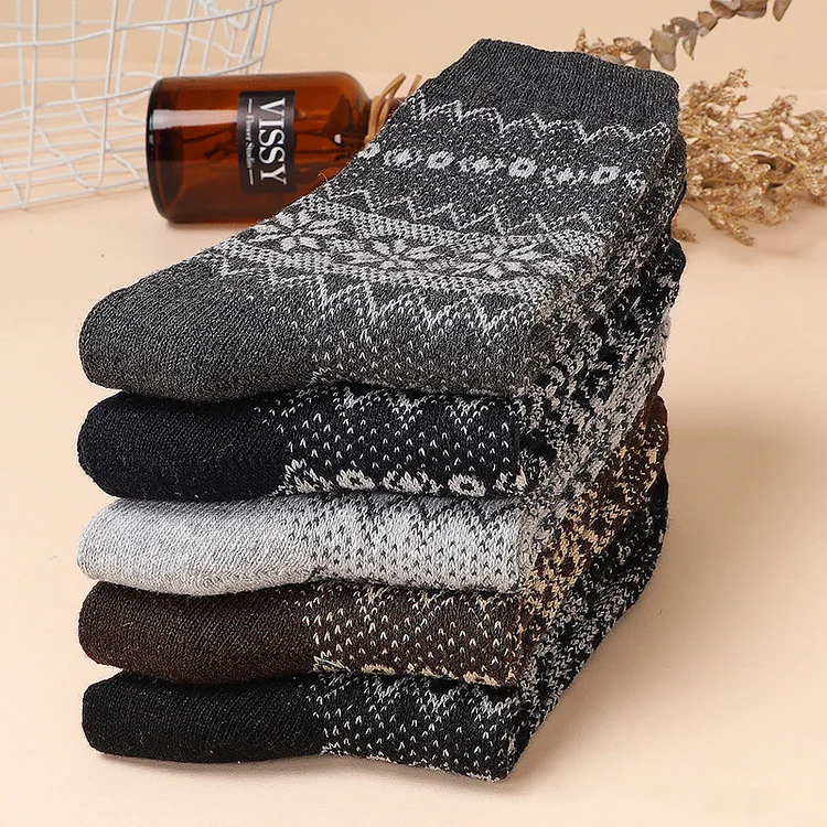 Retro Thick Line Warm And Thickened Men's Mid-Calf Socks （Five Pairs）