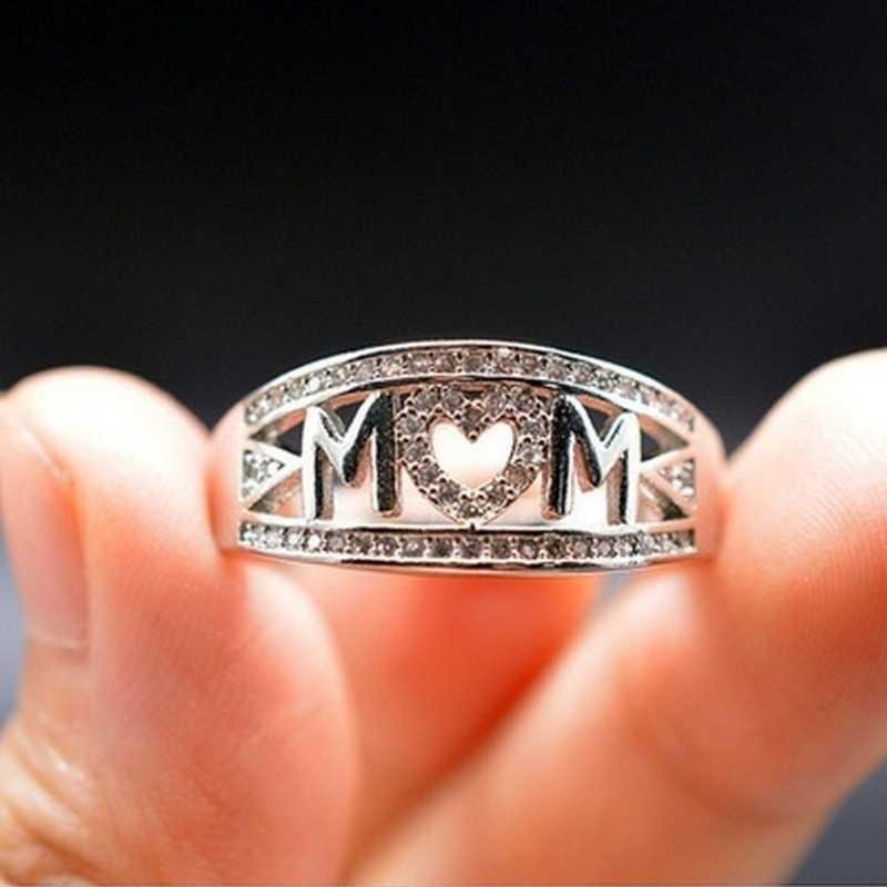 Women shining mom letter&heart shape pattern ring