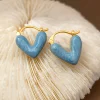 Gentle White Blue Heart Golden Earrings
