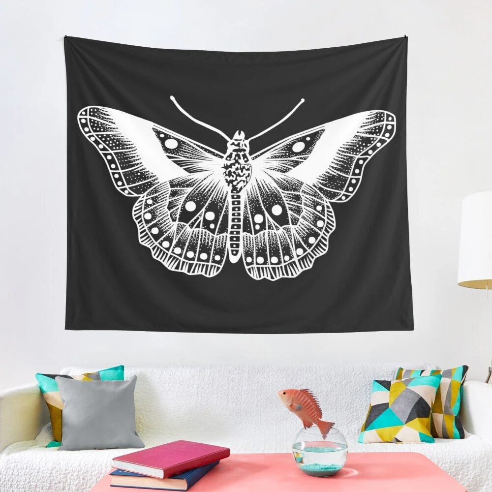 Butterfly Tapestry Wall Hanging - Vintage Beige Tapestry Wall Blanket Black Butterfly Room Decor for Bedroom Living Room Dorm