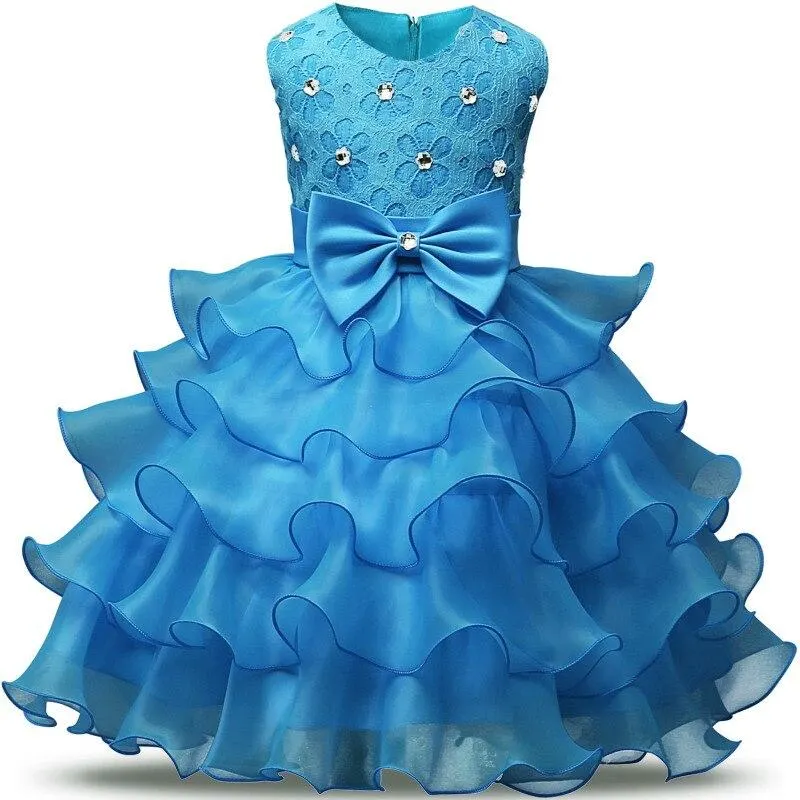 Girls Princess Flowers Ball Gown Princess Dress Kids Clothes Girls Cake Formal Dresses For Weddings Tutu Dress Party Evening