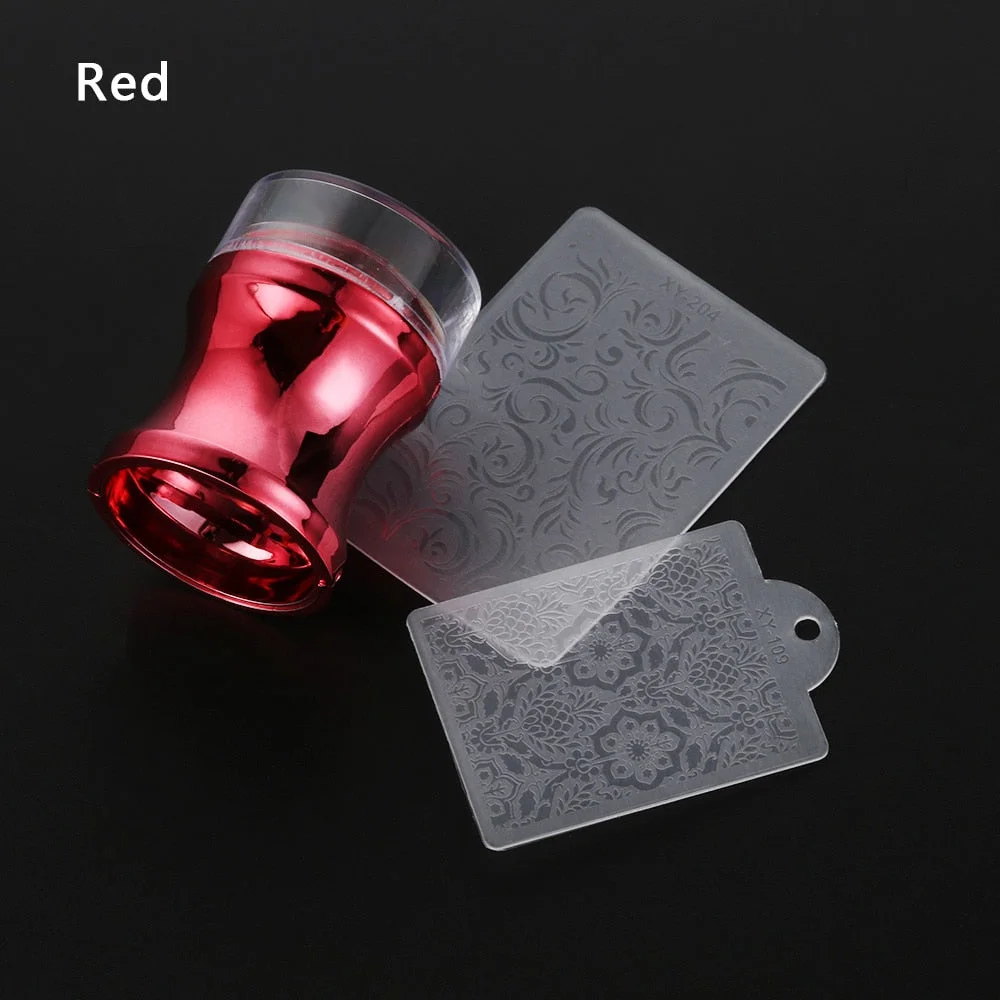 Mirror Nail Stamper Clear Silicone Head Manicure Scraper Polish Transfer Template Kits with Cap Nail Art Stamping Plate