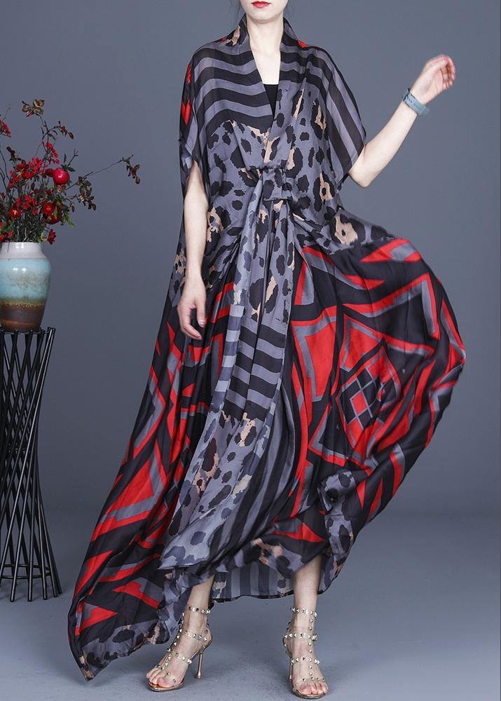 Organic Grey Leopard Print Sleeveless Silk Two-Piece Outfit Summer Dress