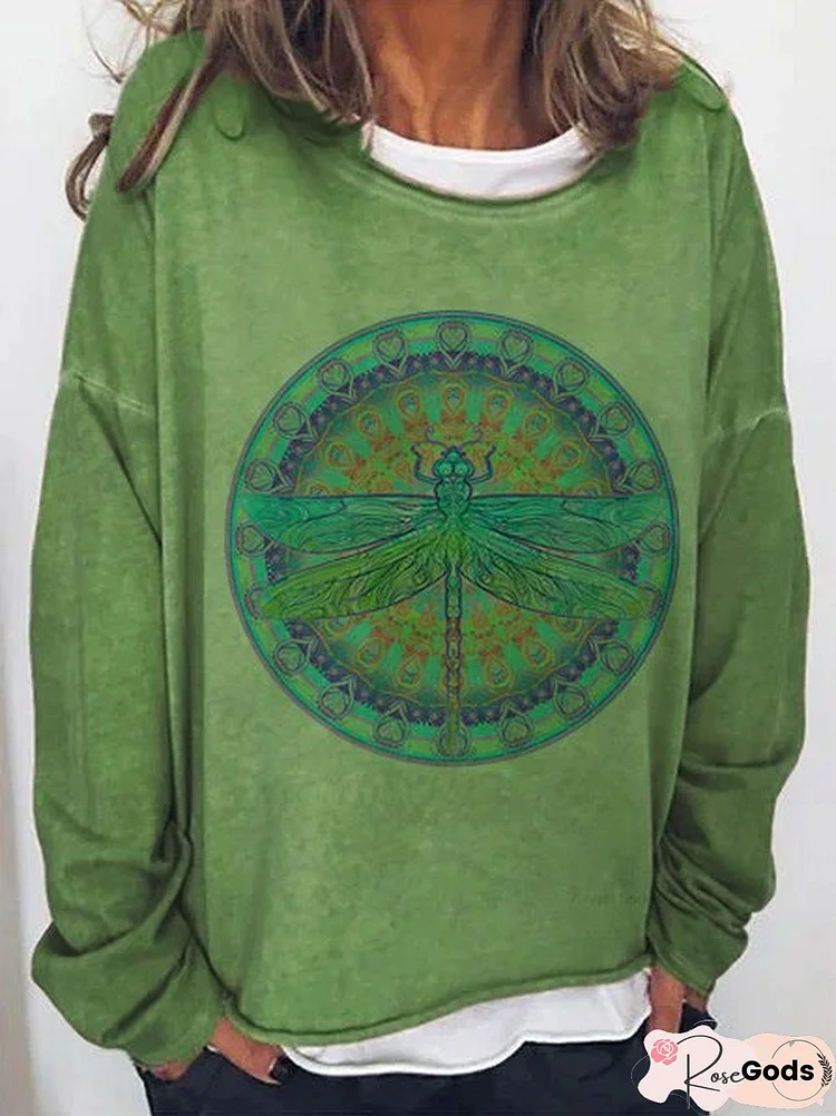 Casual Plus Size Paisley Dragonfly Print Sweatshirt