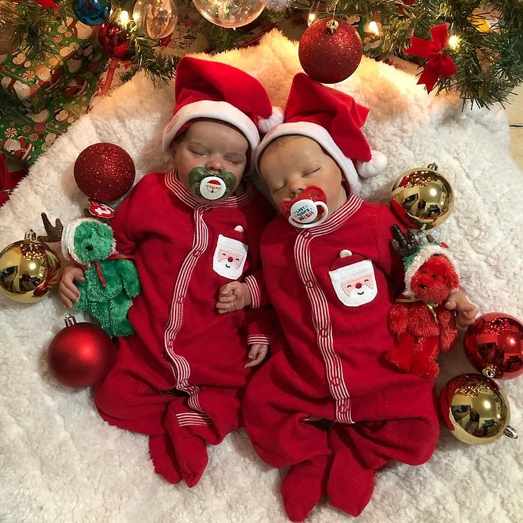 "Merry Christmas!"- 17"Realistic Reborn Beautiful Baby Twin sisters Rait and Rachel,Have a Sweet Smile, Lifelike Poseable Dolls Rebornartdoll® RSAW-Rebornartdoll®