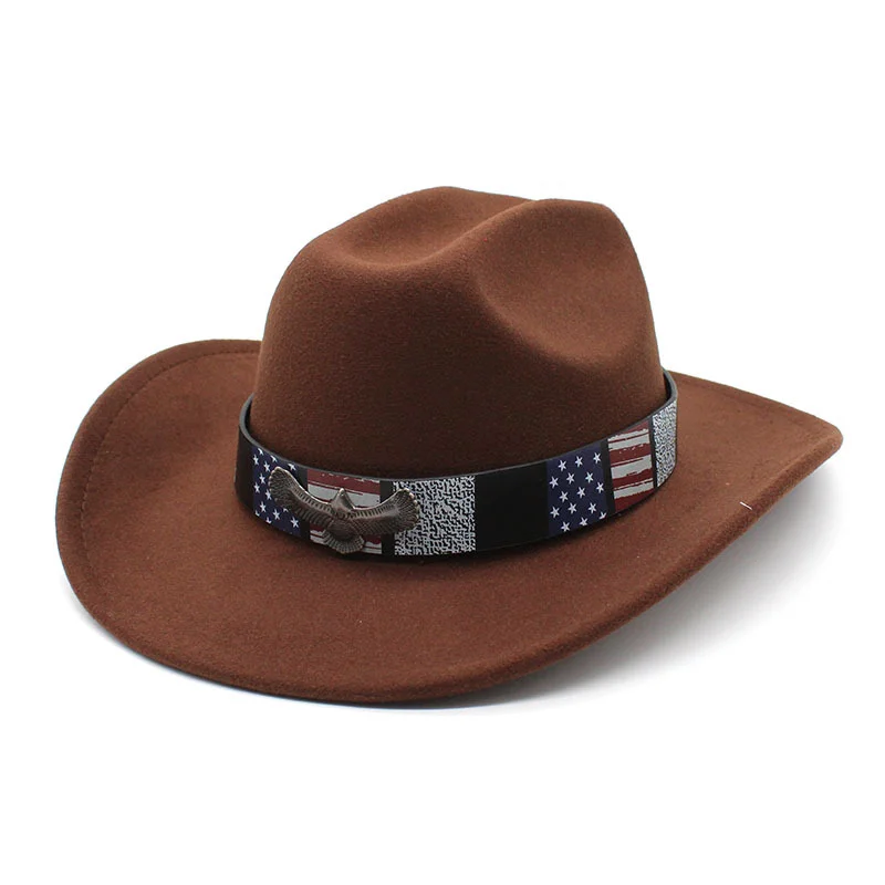 Punk Western Cowboy Felt Hat-Brown