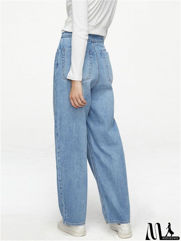 MidiSono - Youth Campus Style Extra Loose Straight-Leg Light Blue Denim Jeans for Women