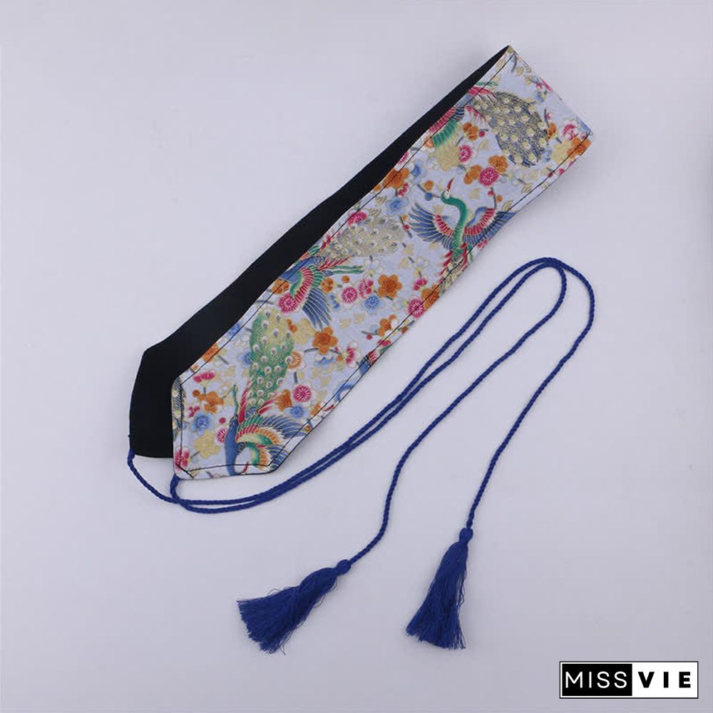Vintage Print Tassel Lace Up Hanfu Waistband