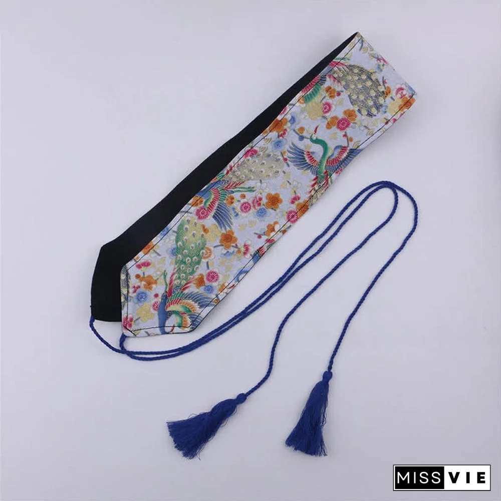 Vintage Print Tassel Lace Up Hanfu Waistband