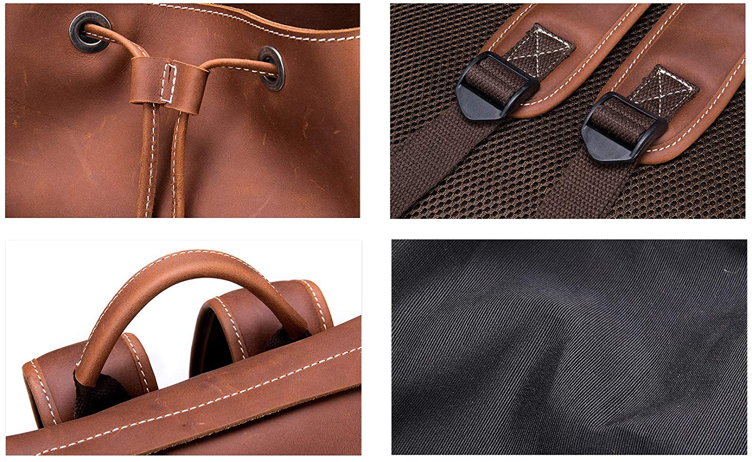 Men's Crazy Horse Leather Backpack Vintage Travel Office School Top Handle Bag