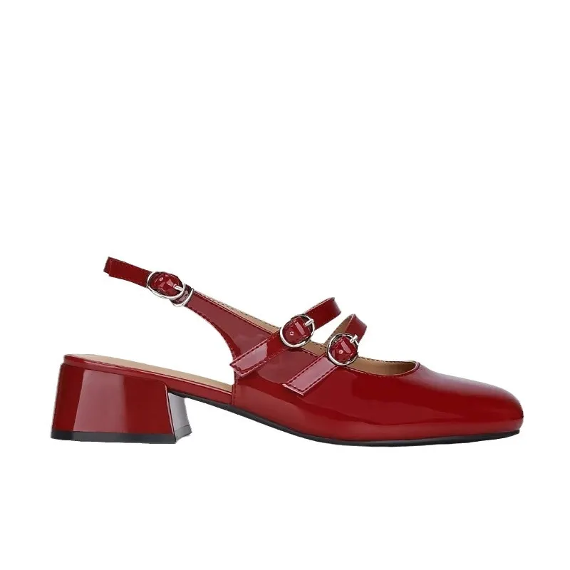 Breakj Breakj Jane Shoes Women's French Retro Small Red Shoes In The Summer Of 2025 New Double Buckle Shallow Mouth Coarse Single Shoes