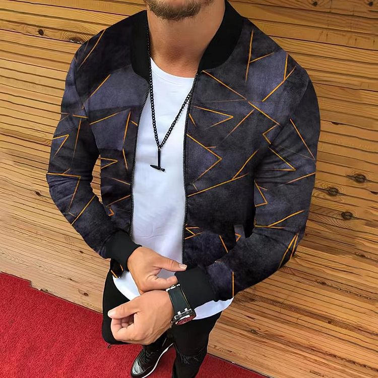 Fashion Men's Colorful Geometric Stand Collar Jacket
